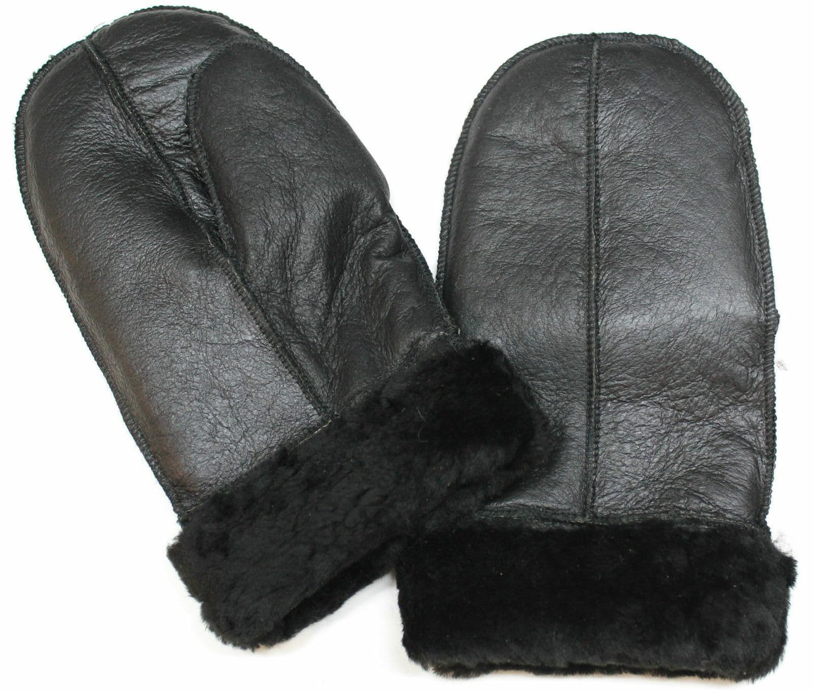 Unisex Handmade Real Leather Thick Warm Winter Sheepskin Shearling Mitten Gloves