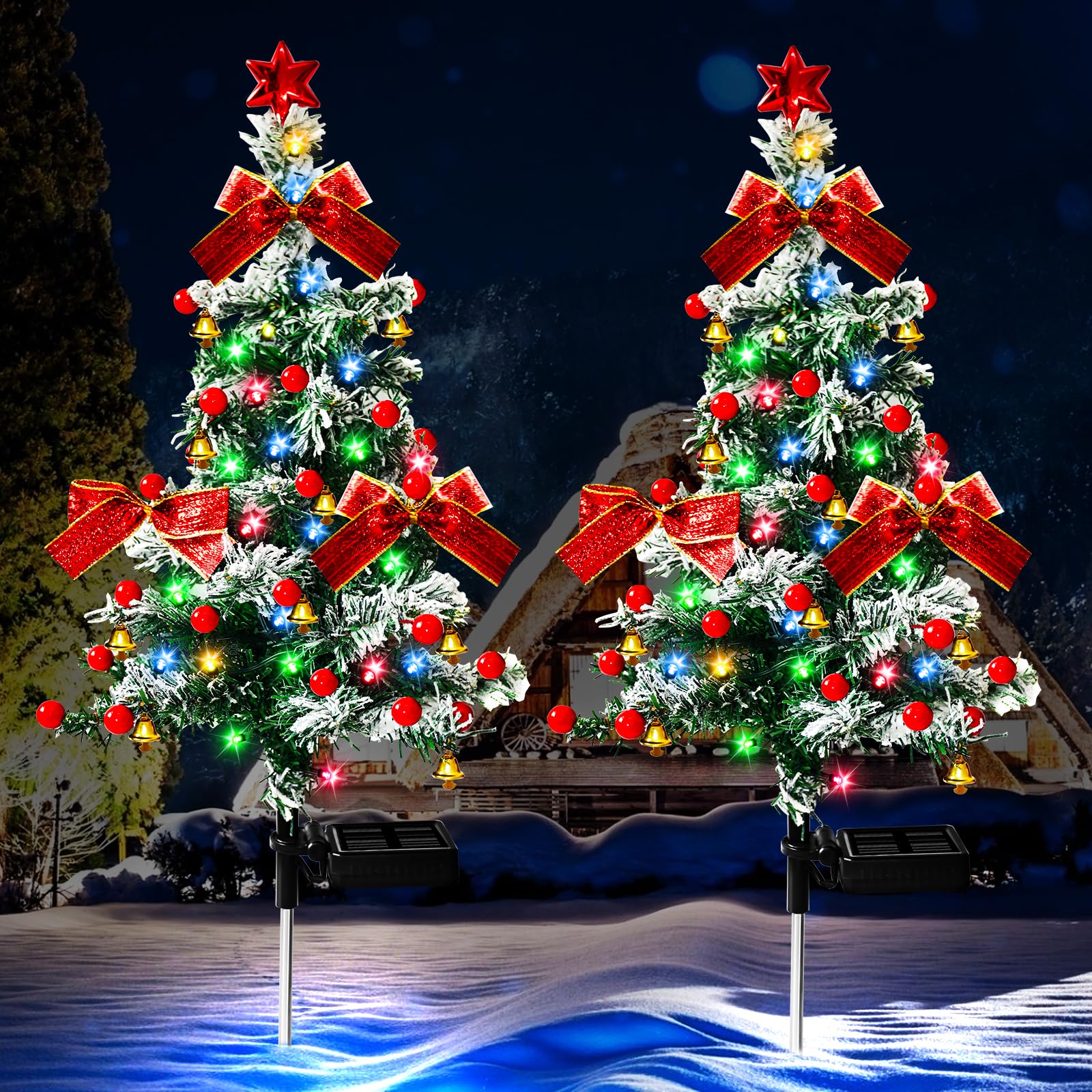 Solar Christmas Trees Lights Outdoor Decorations Waterproof, 20LED-Lights Solar Yard Decorative, Solar Stake Lights Xmas Tree Garden Decor with Constant & Flashing Modes for Pathway Lawn Patio, 2PCS