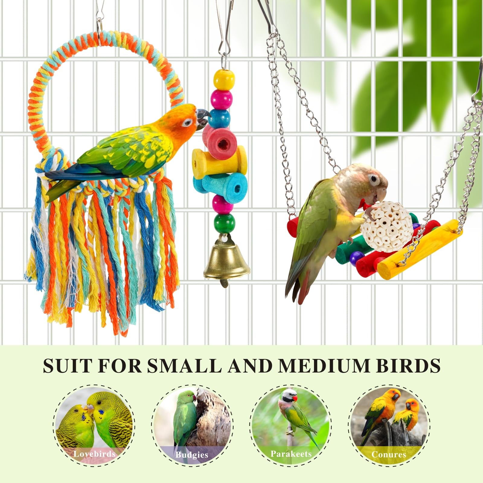Juguetes de columpio para pájaros, juguetes de periquitos, juguetes naturales para pájaros, accesorios de jaula de pájaros, masticables, perchas colgantes para pájaros, adecuadas para