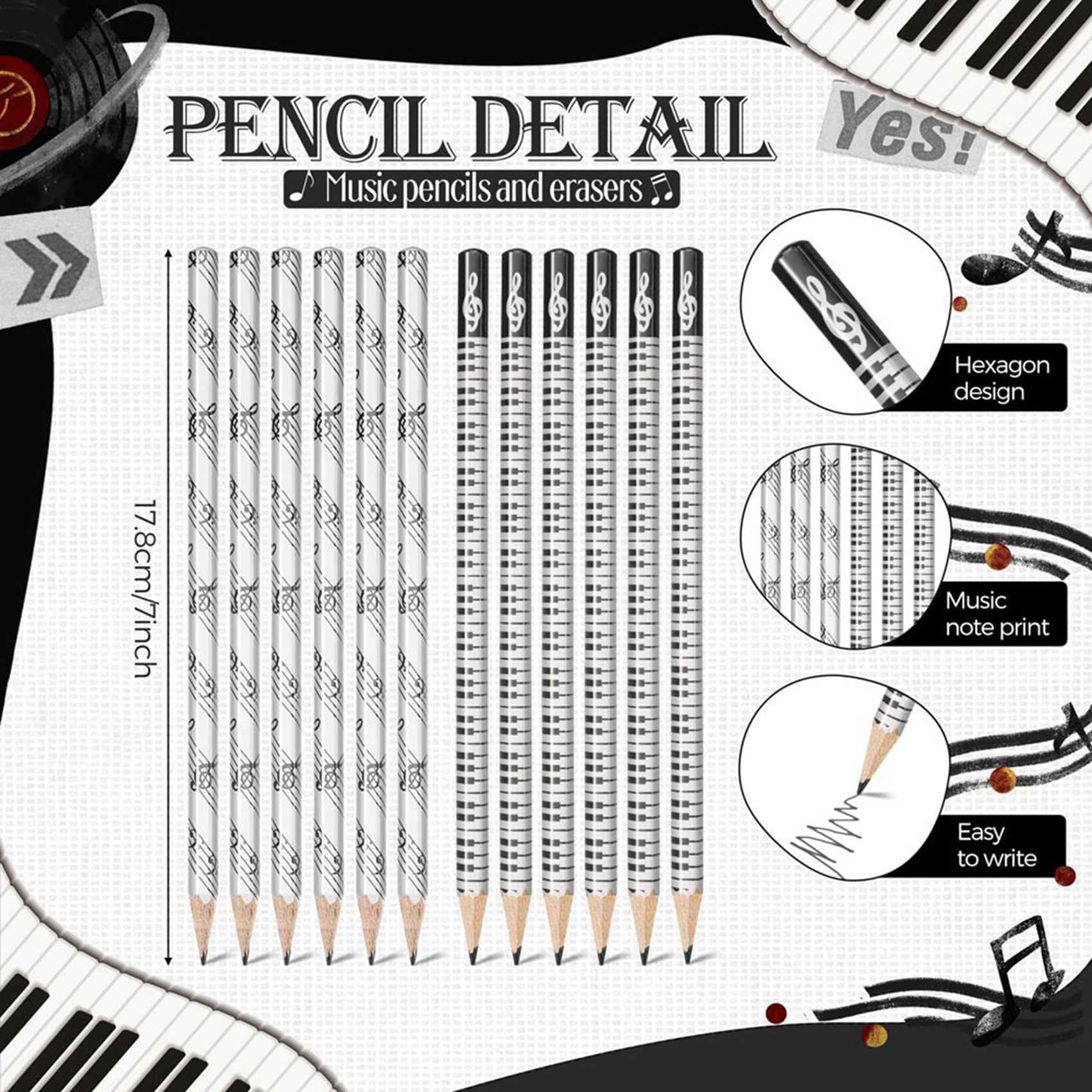 Matite Musicali Matita per Note Musicali con Gomme da Cancellare A Tema Musicale Matite In Legno Gomme per Tastiera Divertenti Sfuse Regalo (288 Pezzi)