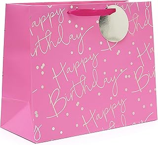 Bolsa de regalo grande color rosa para ella de papel de aluminio, ideal para regalo de cumpleaños, color rosa