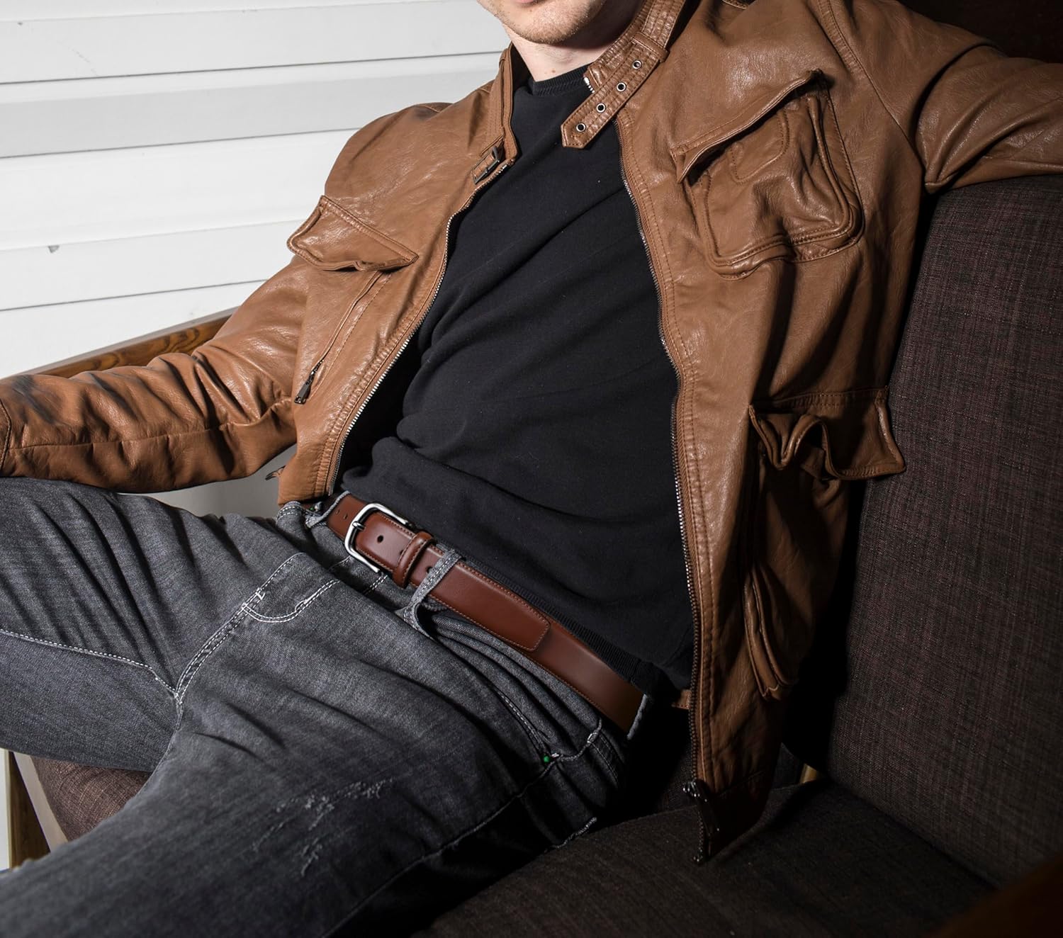 MILORDE Men's Leather Dress Belt 2Pack, Handmade, Genuine Leather, Fashion & Classic Designs for Work Business and Casual - Image 3