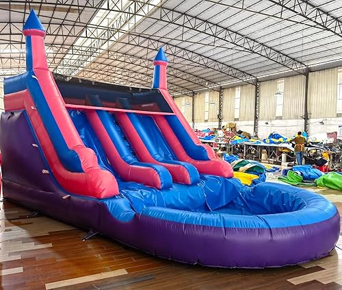 Tobogán acuático de grado comercial de 21 pies de largo para niños y adultos, (doble tobogán) (PVC completo resistente) (piscina de agua hermética