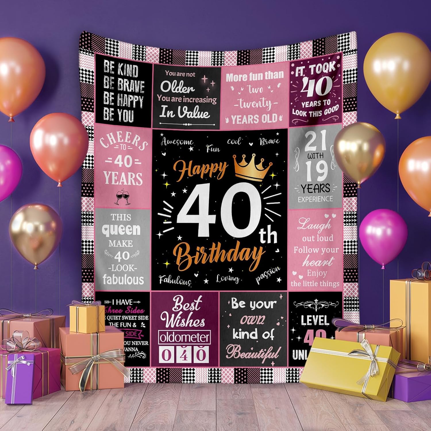 40th Birthday Gifts for Women, Unique Happy Birthday Fleece Throw Blanket 50" x 60", Funny 40 Years Old Birthday Decorations Gifts, Best 40th Birthday Gfit Ideas for Mom, Wife, Sister, Friends, Female - Image 2