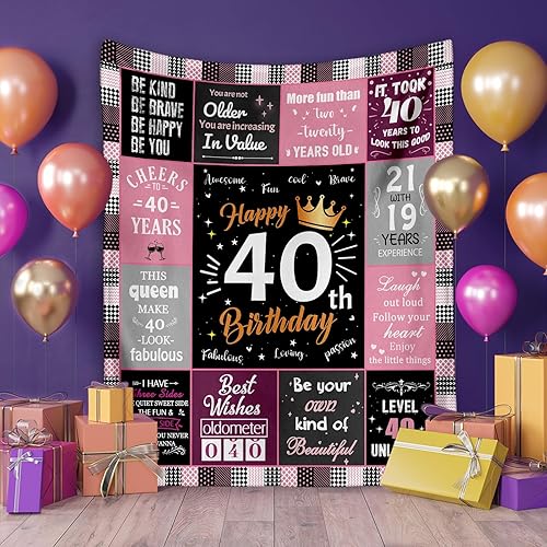 Miniatura 2 de Regalos de cumpleaños número 40 para mujeres, manta de forro polar única de feliz cumpleaños de 50 x 60 pulgadas, regalos divertidos de decoraciones