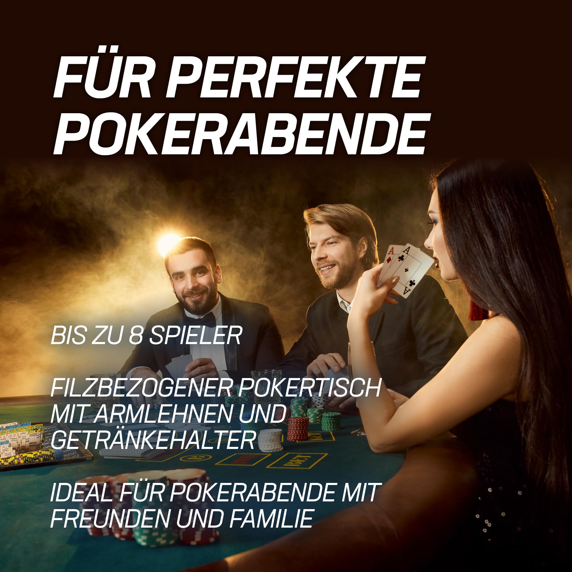 MUWO klappbarer Pokertisch für 8 Spieler – Achteckiger Spieltisch mit Filzbezug, Getränkehaltern und gepolsterter Armlehne – Robustes Stahlgestell, platzsparend lagerbar (Grün)