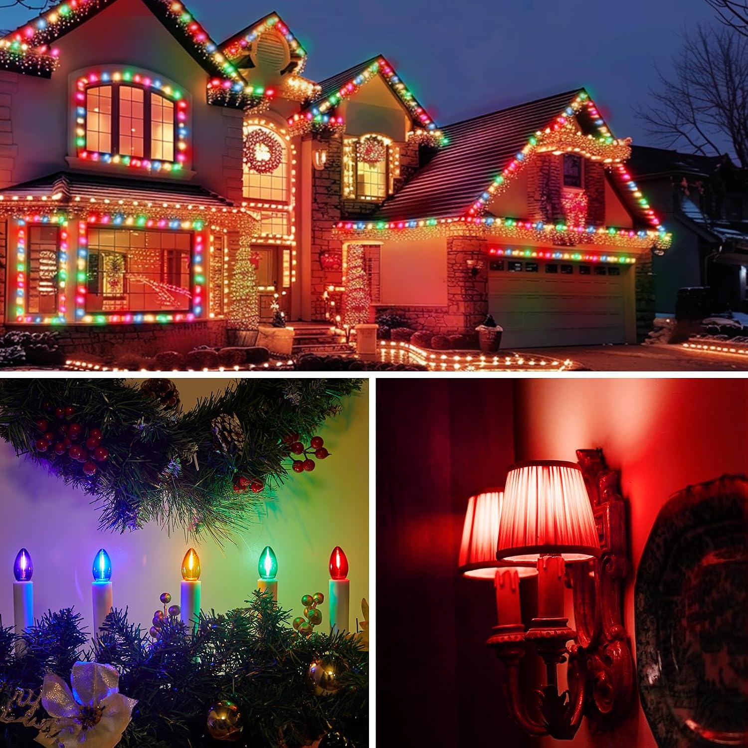 50 Pack C7 Multicolor LED Christmas Light Bulb, Waterproof C7 Replacement Bulbs for Outdoor Indoor Christmas String Lights, E12 Candelabra Base, Commercial Grade Holiday Bulbs for Decor Lighting