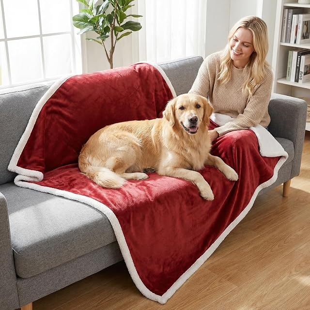 Foto 2 de 8 de Pawsee Manta de Lana para Perros, Manta de Felpa Sherpa Lavable y esponjosa, Cama para Perros para Gatos