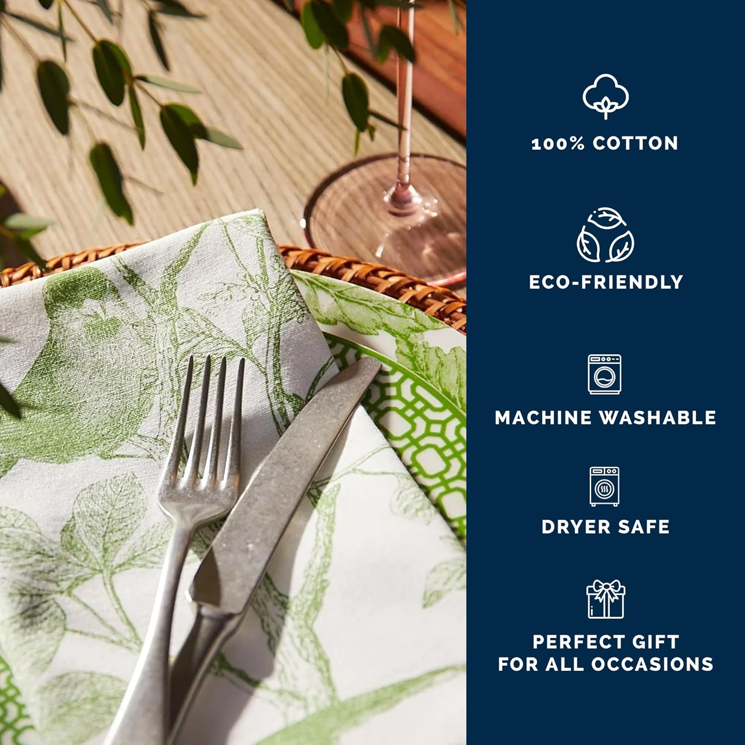 Caskata Arbor Birds Green Dinner Napkins Set of 4 | 100% Cotton Cloth Set for Entertaining or Everyday Table | for Wedding, Birthday, Christmas Green and White, 22 Inch Square