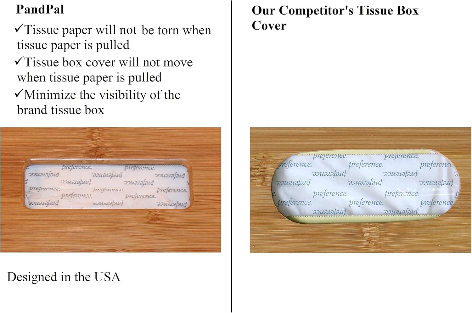 One Size Fits All Tissue Box Cover for Any Rectangular Tissue Box, Fit Rectangular Paper Boxes, Office Kitchen Bath Living, Adjustable Bamboo Wooden Holder Dispenser by PandPal
