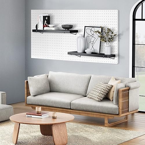 Miniatura 6 de Estante de tablero de clavijas negro, paquete de 4 estantes de madera con soportes de estante de metal para tablero de clavijas, estante de libro de