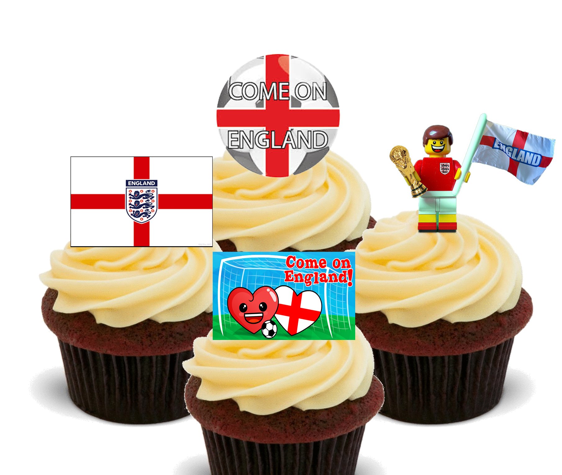 Made4You Come on England! Euro 2016 Party Edible Cupcake Toppers - Stand-up Wafer Cake Decorations (Pack of 24)