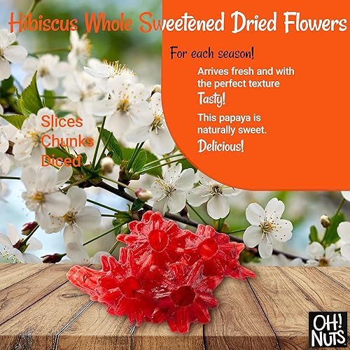 Miniatura 3 de Oh! Nuts Flores secas de hibisco  1 libra  Fruta seca  Flores secas endulzadas enteras  Bocados de frutas deshidratados  Empaquetado en bolsa de