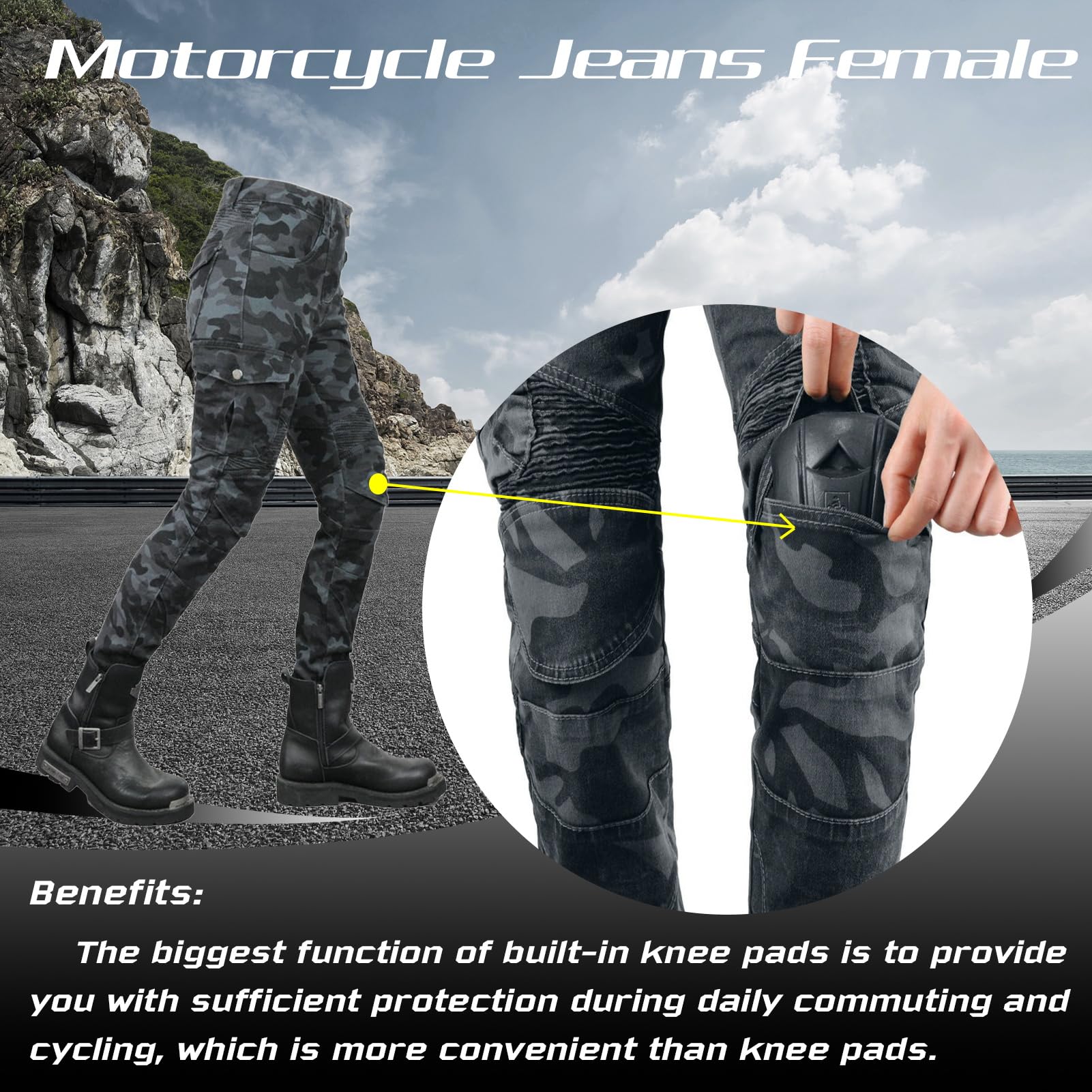 HULG Pantalones De Moto Para Mujer Con Equipo De Protección, Pantalones De Moto De Camuflaje, Pantalones De Moto Elásticos XXS-M (Camouflage-blue,S)