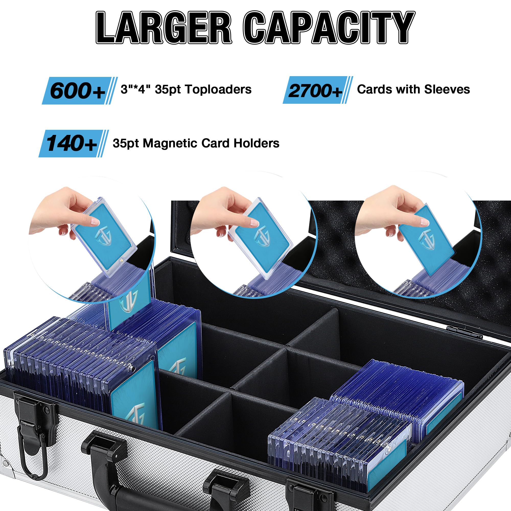 TCGUARD Toploader Caja de Almacenamiento 3"*4" 35PT, Impermeable y Antideslizante para Tarjetas Coleccionables y Deportivas con Divisores