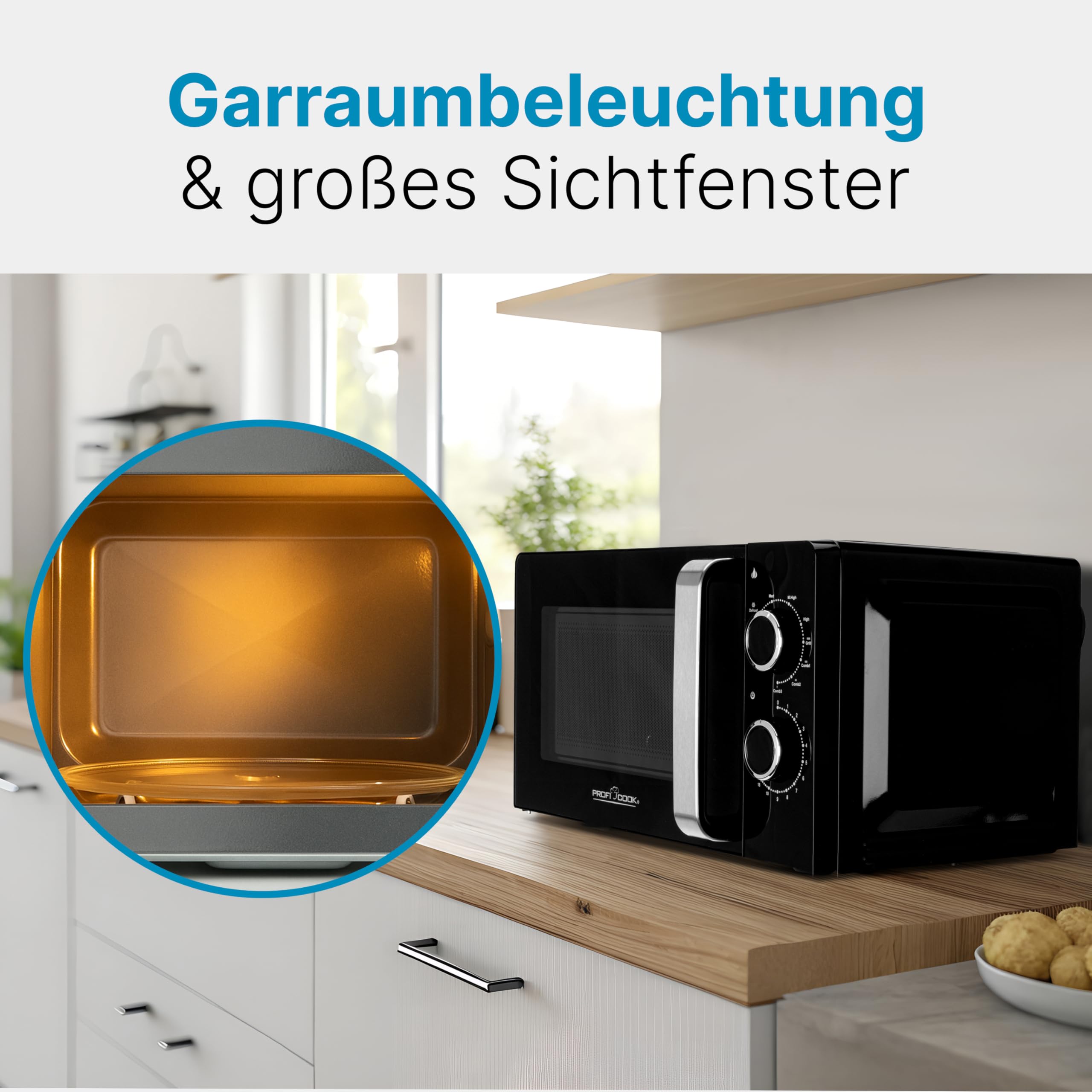 ProfiCook® Mikrowelle mit Grill | 900 Watt | 6 Stufen | 17 Liter Garraum | 360° Drehteller | Timer mit Endsignal | inkl. Grillrost | Microwelle | Microwellengerät | PC-MWG 1208 schwarz