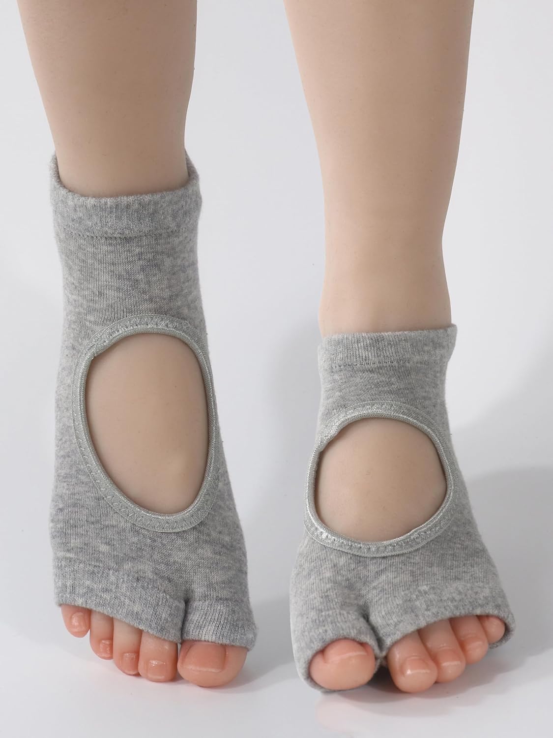 1/2 Pairs Toeless Pilates Socks for Women with Non-Slip Grips Yoga Barre Dance Socks for Barefoot Workouts - Image 3