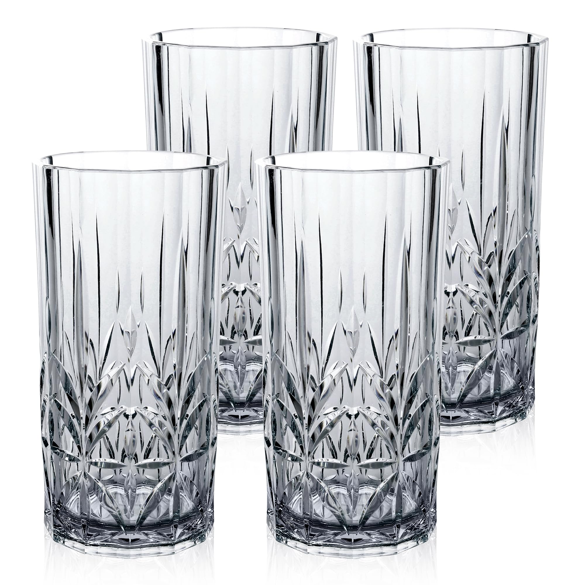BELLAFORTE Set di 4 bicchieri alti infrangibili in Tritan, 510 g, bicchieri in plastica infrangibili, per regali, feste, Capodanno, senza BPA, lavabili in lavastoviglie, grigio fumo
