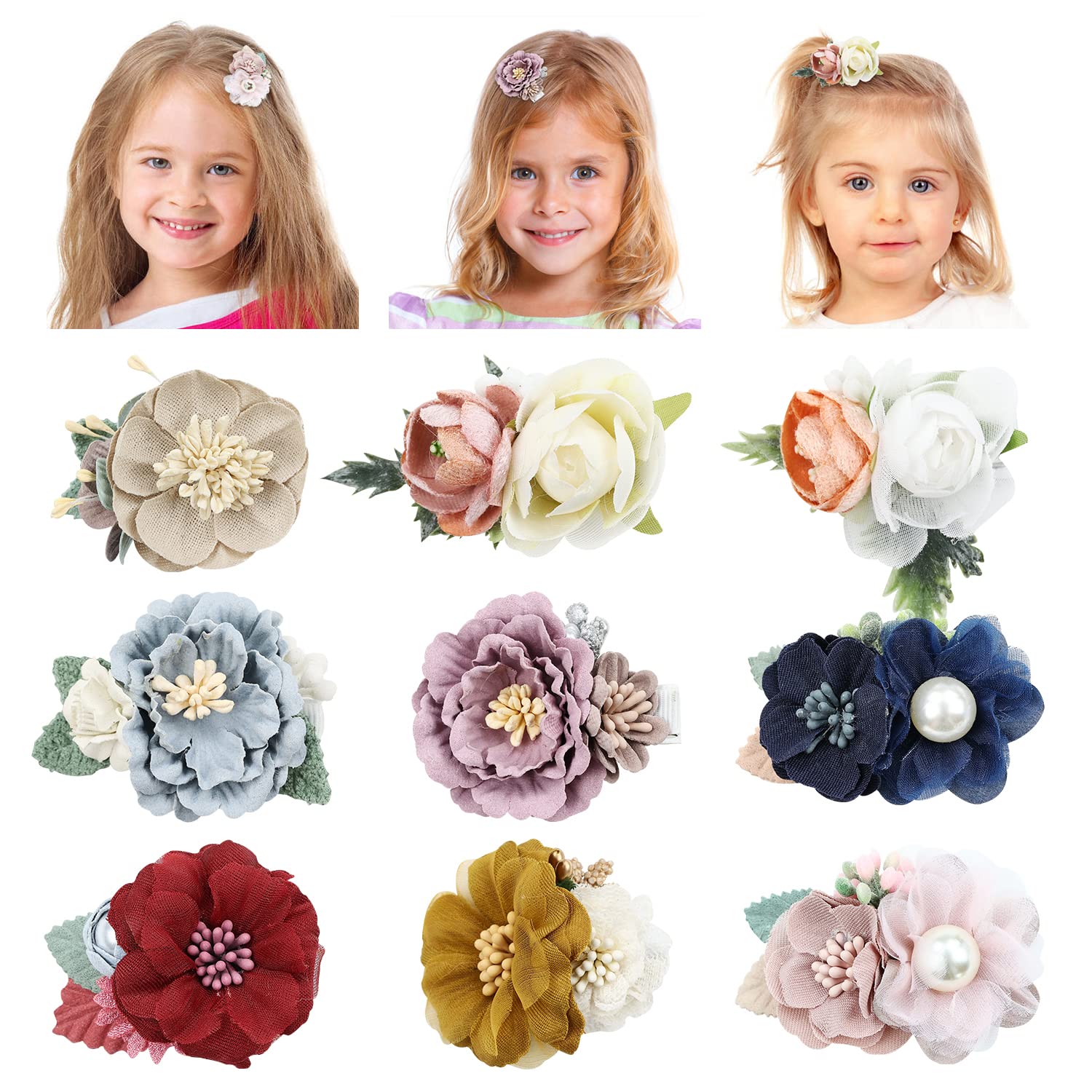 Cinaci 9 Pack Delicate Vintage Floral Rose Flower Alligator Hair Clips Brides Barrettes Accessories for Baby Girls Infants Toddlers Kids Teens Princess