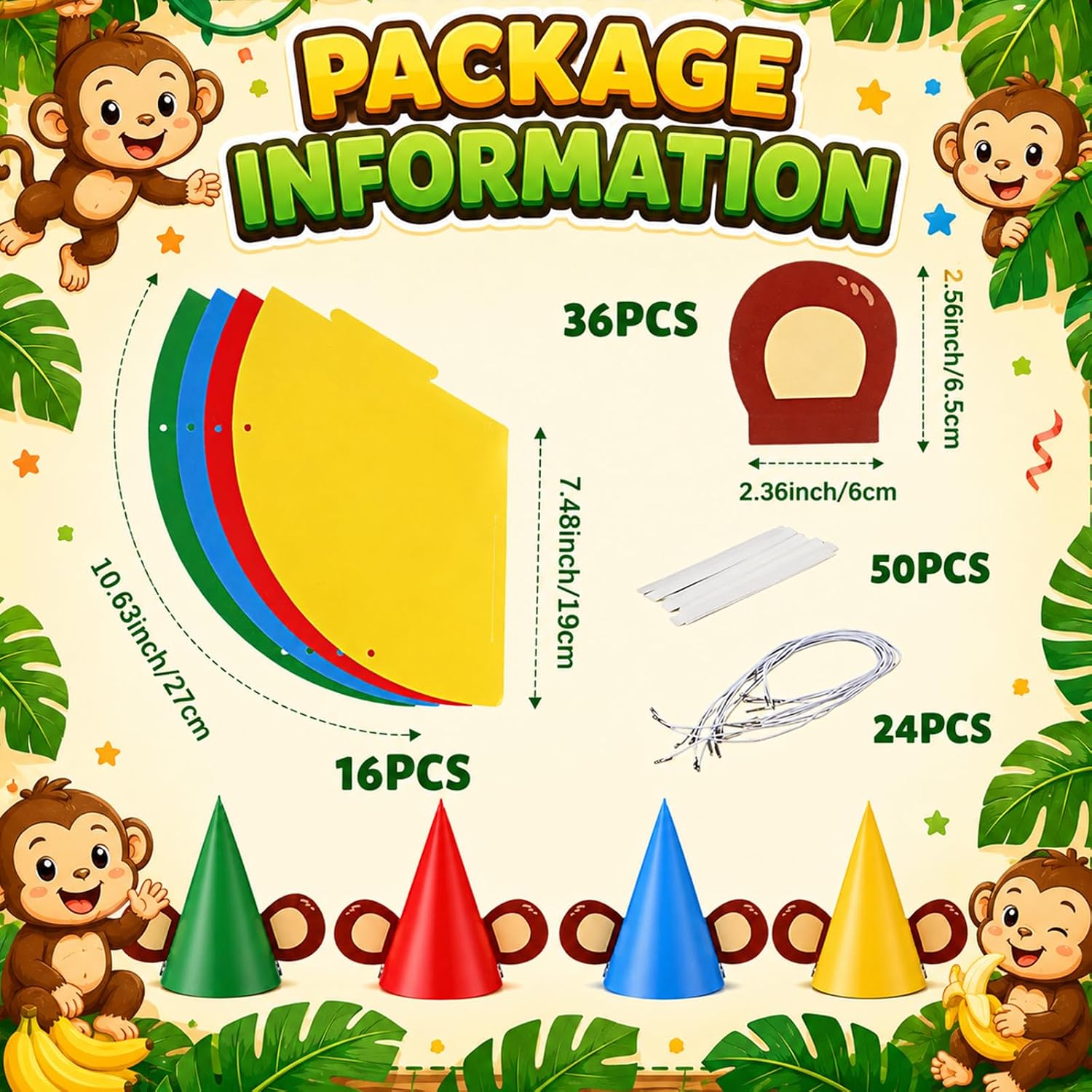 ForraFun 16 Sets Monkey Birthday Party Decorations Monkey Cone Hats Craft Kits Make Your Own Paper Birthday Hat DIY Zoo Animal Themed Ornaments for Safari Jungle Theme Funny Family Activities Supplies