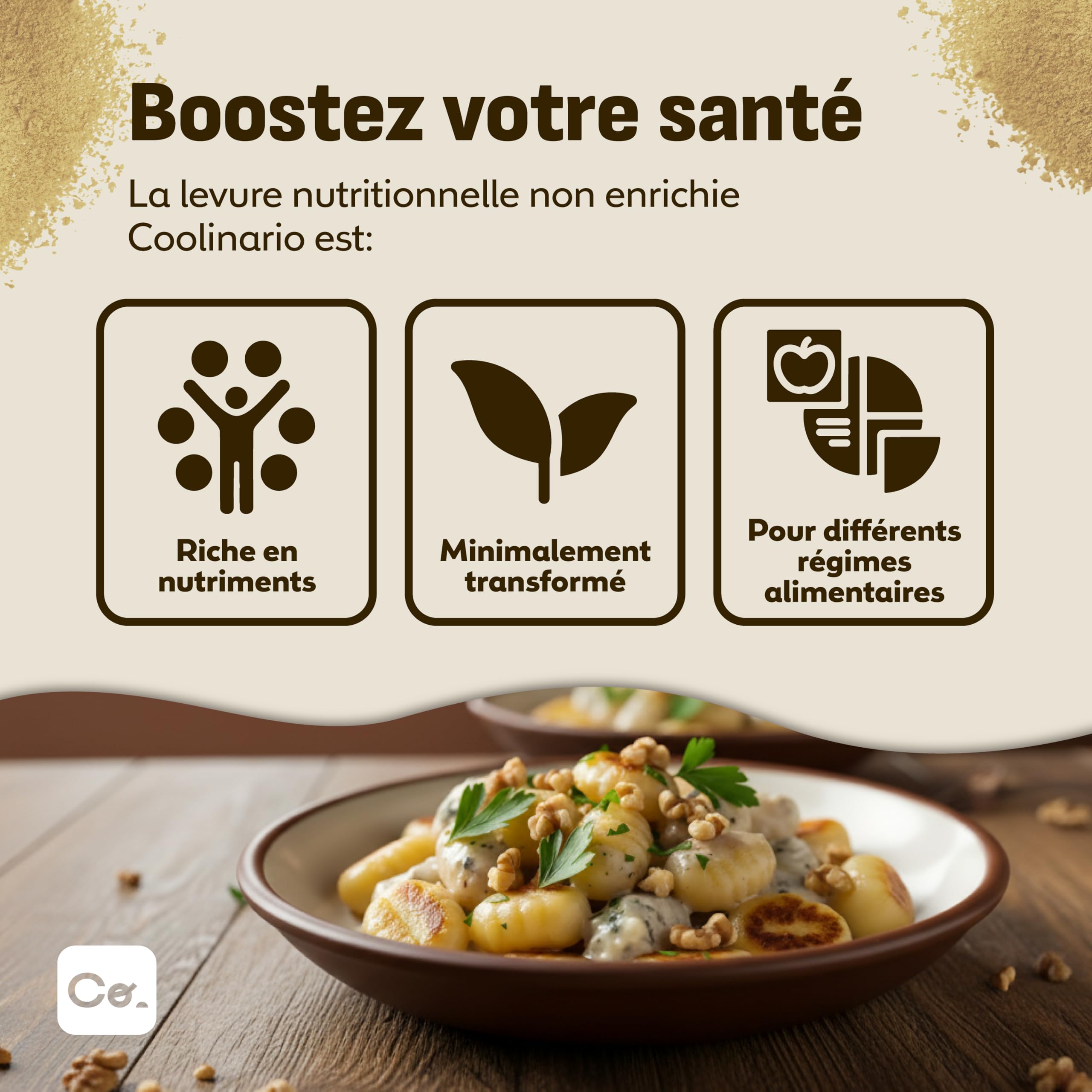 Coolinario Levure Nutritionnelle Non Enrichie (56 g) Assaisonnement Végan au Goût Noisette | Riche en Protéines, Fibres & Minéraux | Pour Snacks, Sauces & Vinaigrettes | Sans Gluten