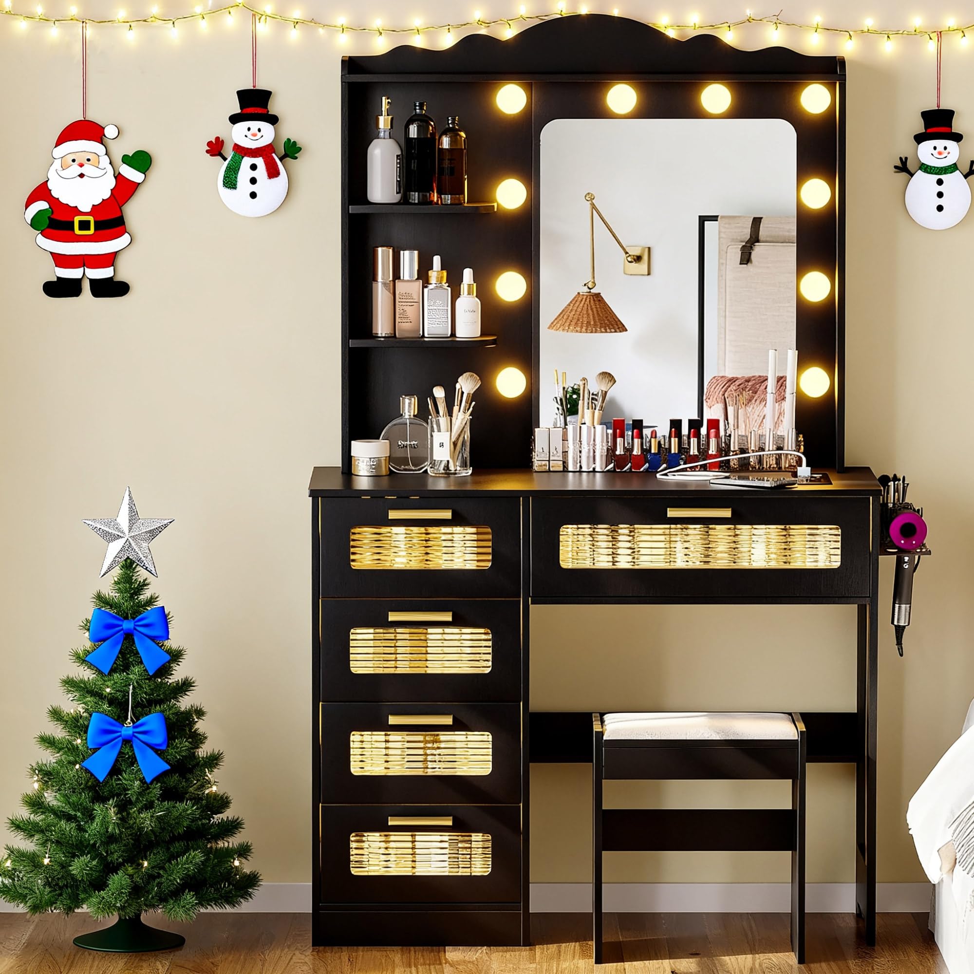 Amazon.com: Gurexl Vanity Desk with Lighted Mirror, Makeup Table