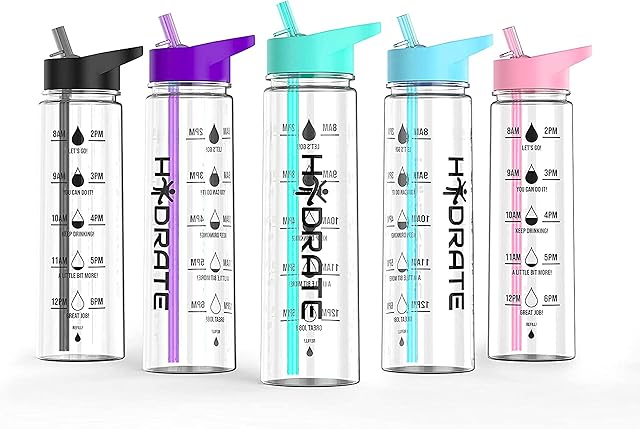 HYDRATE Water Bottles Motivational premium 900ml water bottles with straw  Daily water intake with Time Markings, BPA-Free. Leak proof Ideal for hydration at office, gym. (Mint Green)
