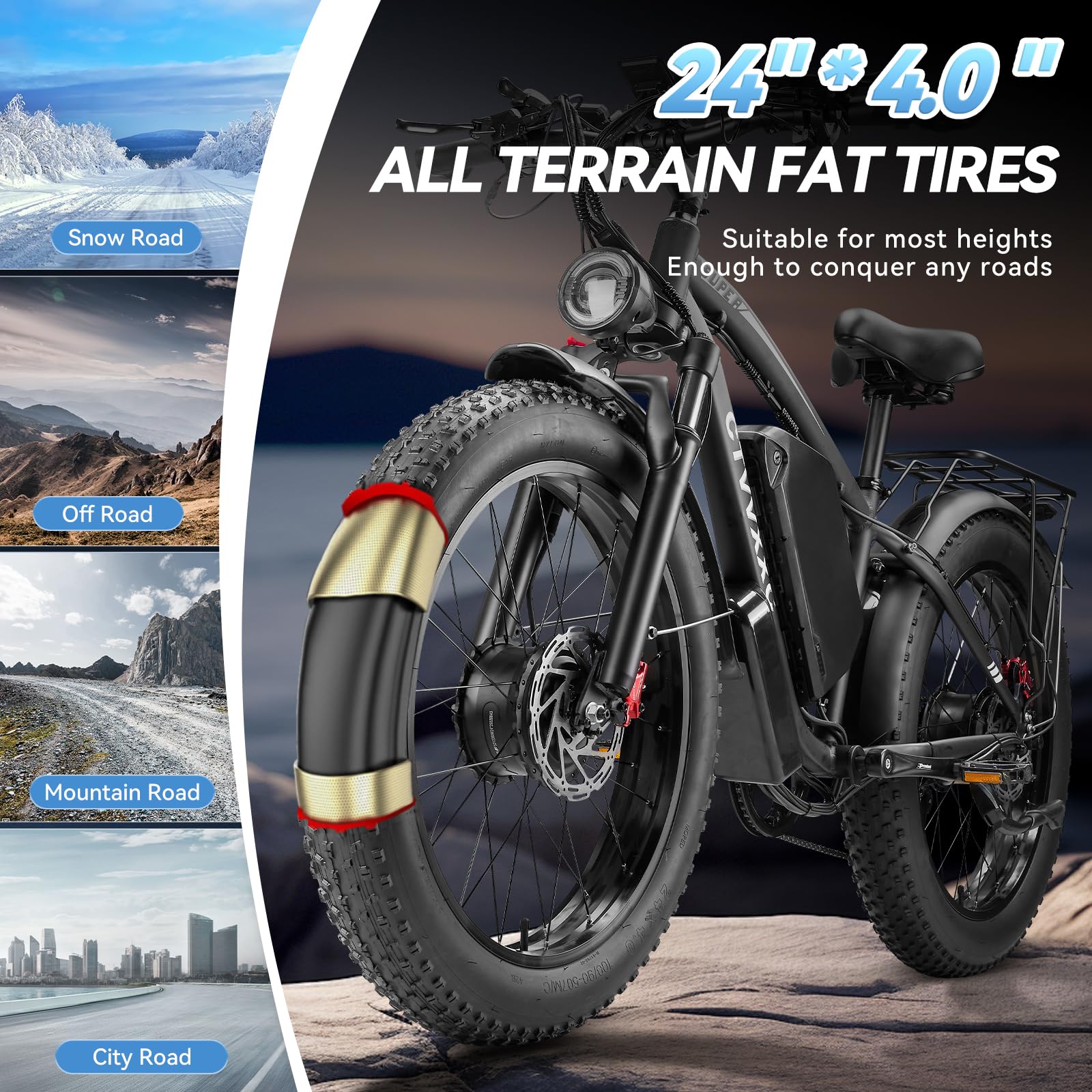 5000W Dual Motor Electric Bike for Adults - 52V 34Ah Fast Ebike with 45 MPH Max Speed for Men,Up to 100 Miles,24" Fat Tire Hydraulic Disc Brake Electric Bicycle,Off-Road Mountain Commuter E-Bike