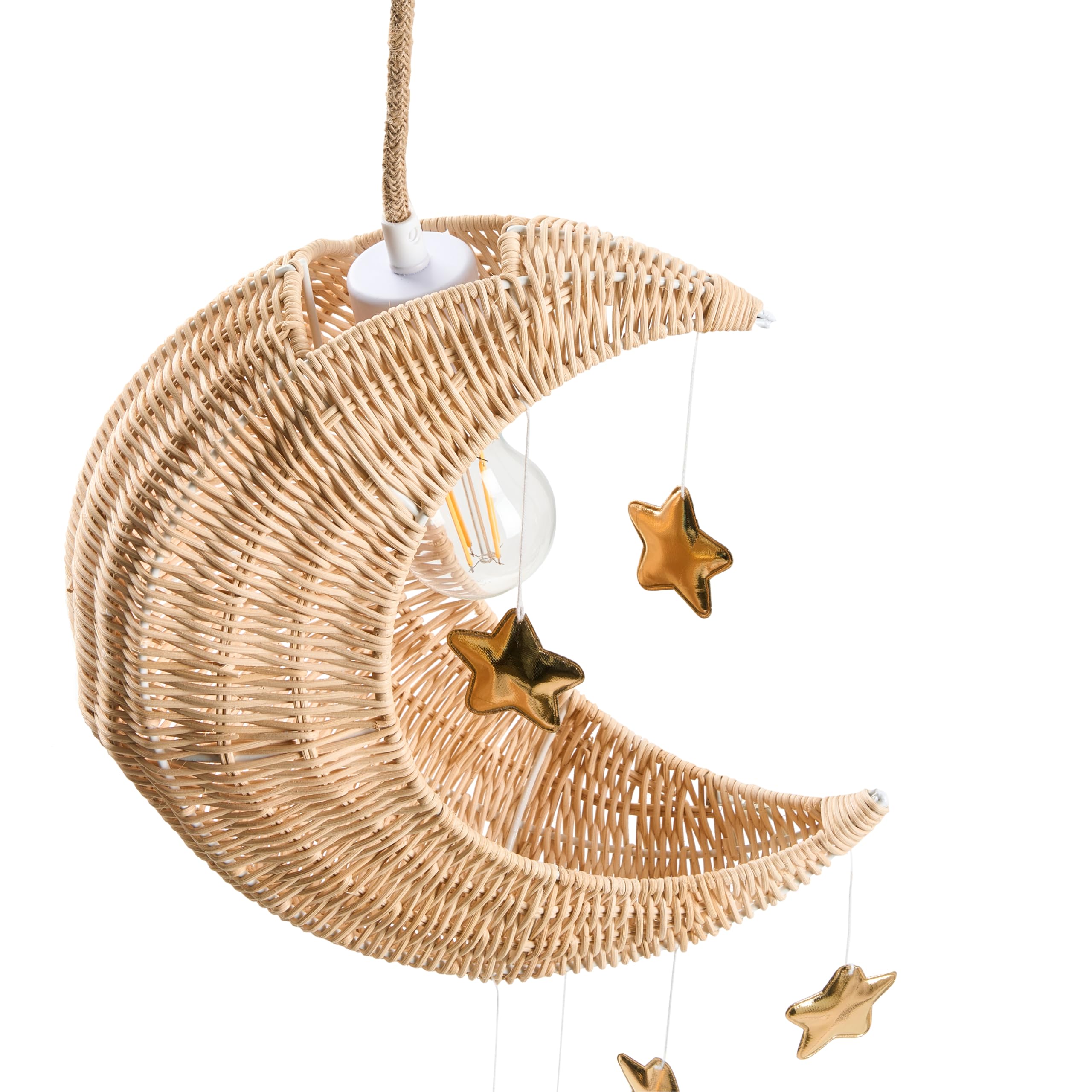 Beliani Lampada a sospensione in vimini di rattan intrecciata a mano a forma di luna Plafoniera naturale