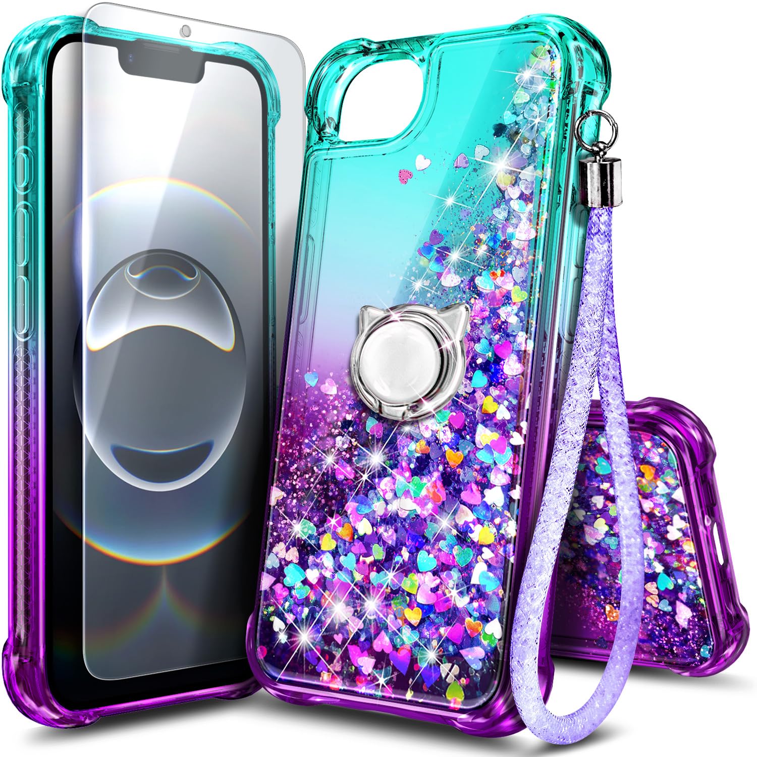 NGB for iPhone 17e Case &amp; iPhone 16e Case, Cute Liquid Glitter, Aqua/Purple