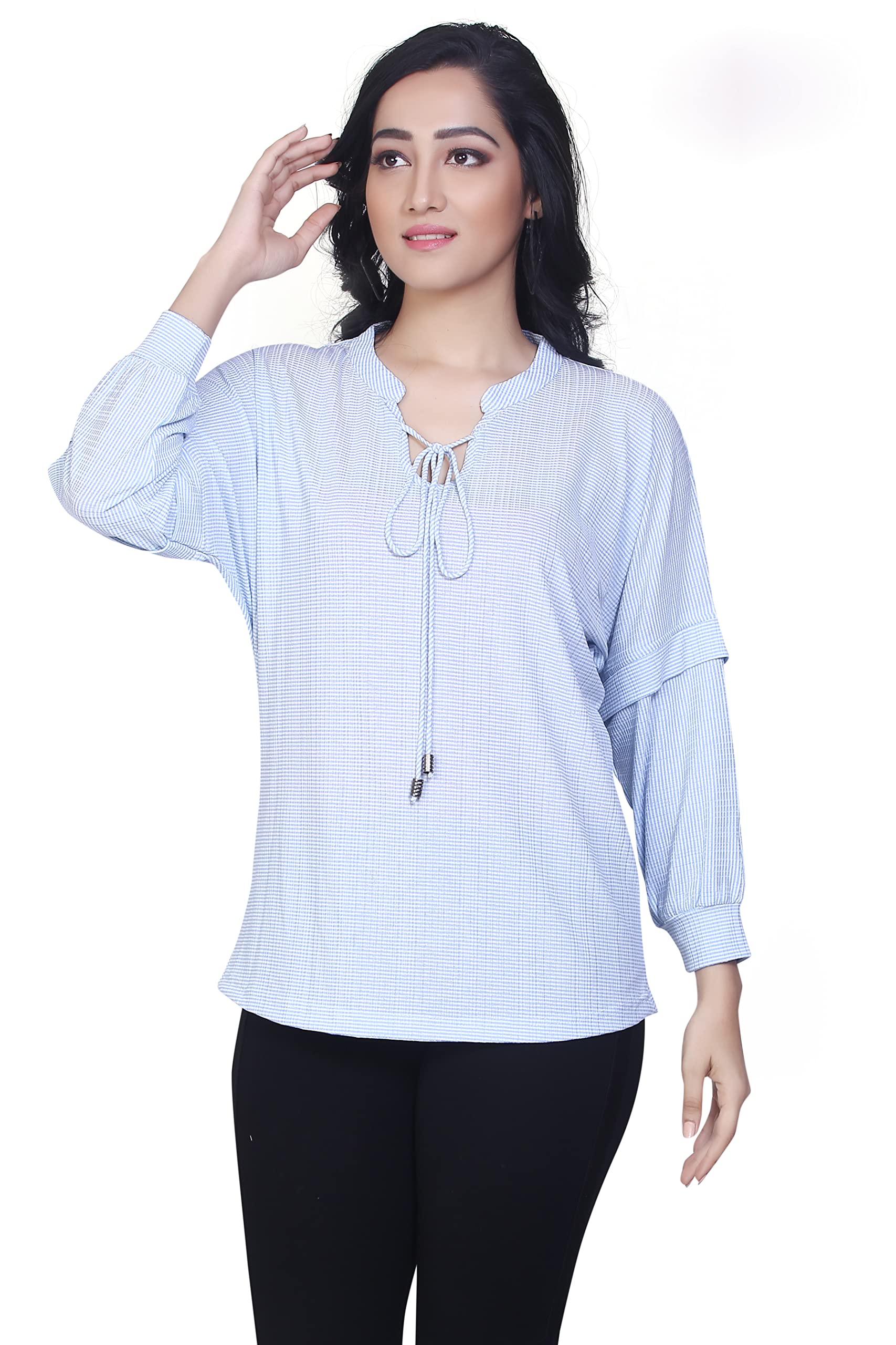 トップス Goo Go.4.it Women's Beautiful Thin Stripes Top (4831_B_M, Blue, Medium