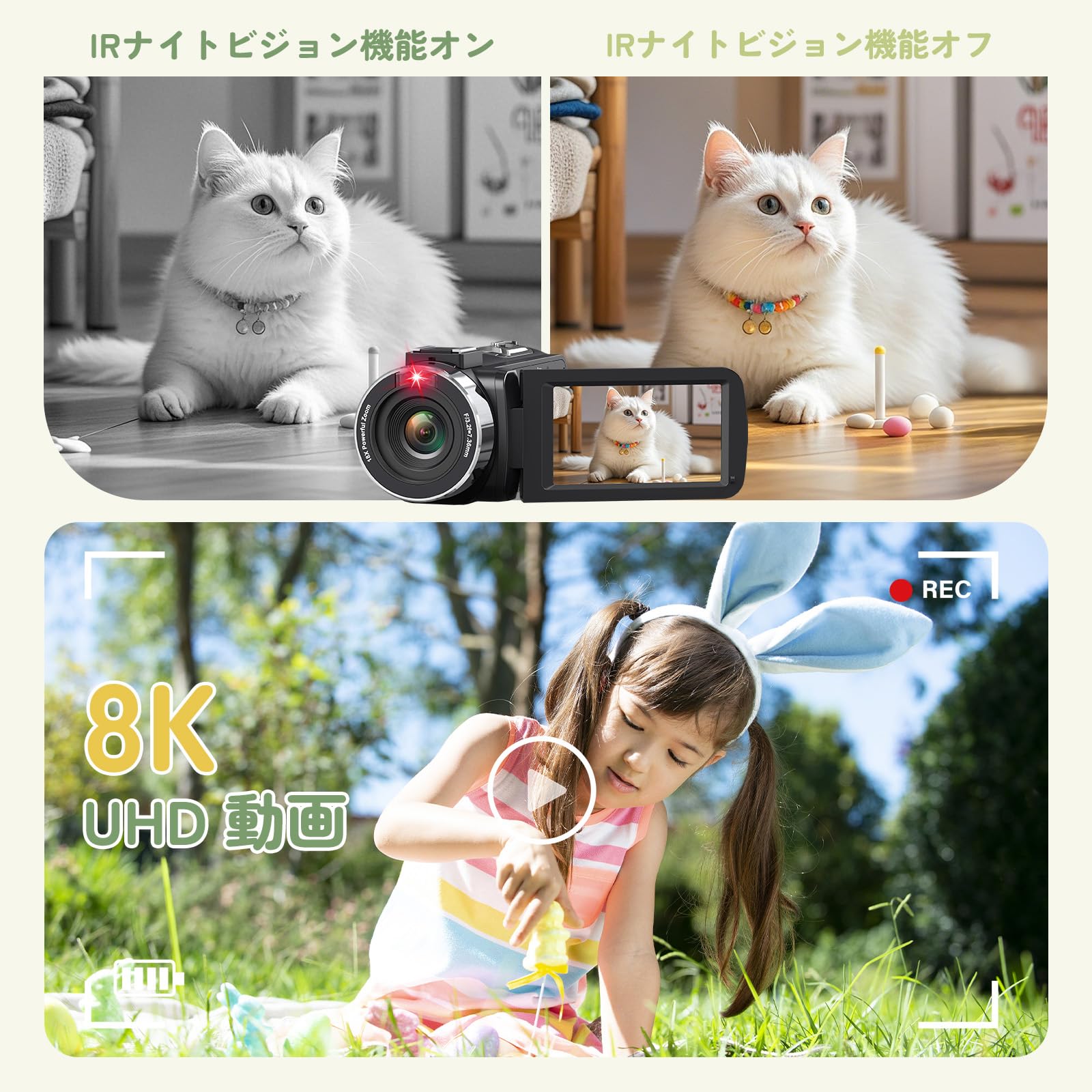 Amazon | ビデオカメラ 8K 6400万画素32GB SDカード付き 3.0インチ