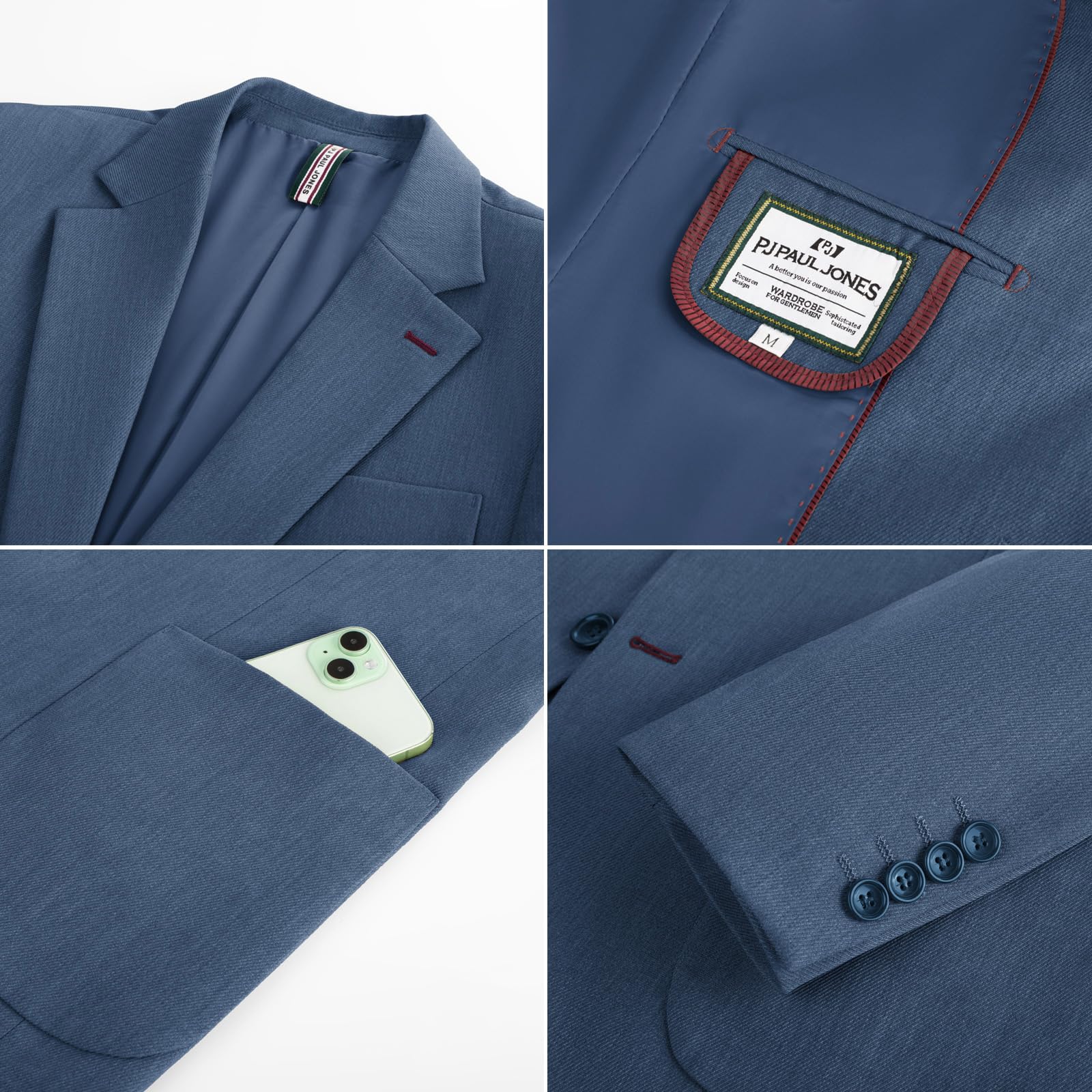 PJ PAUL JONES Blazers casuales para hombre, chaqueta deportiva de dos botones con solapa con muescas inteligentes