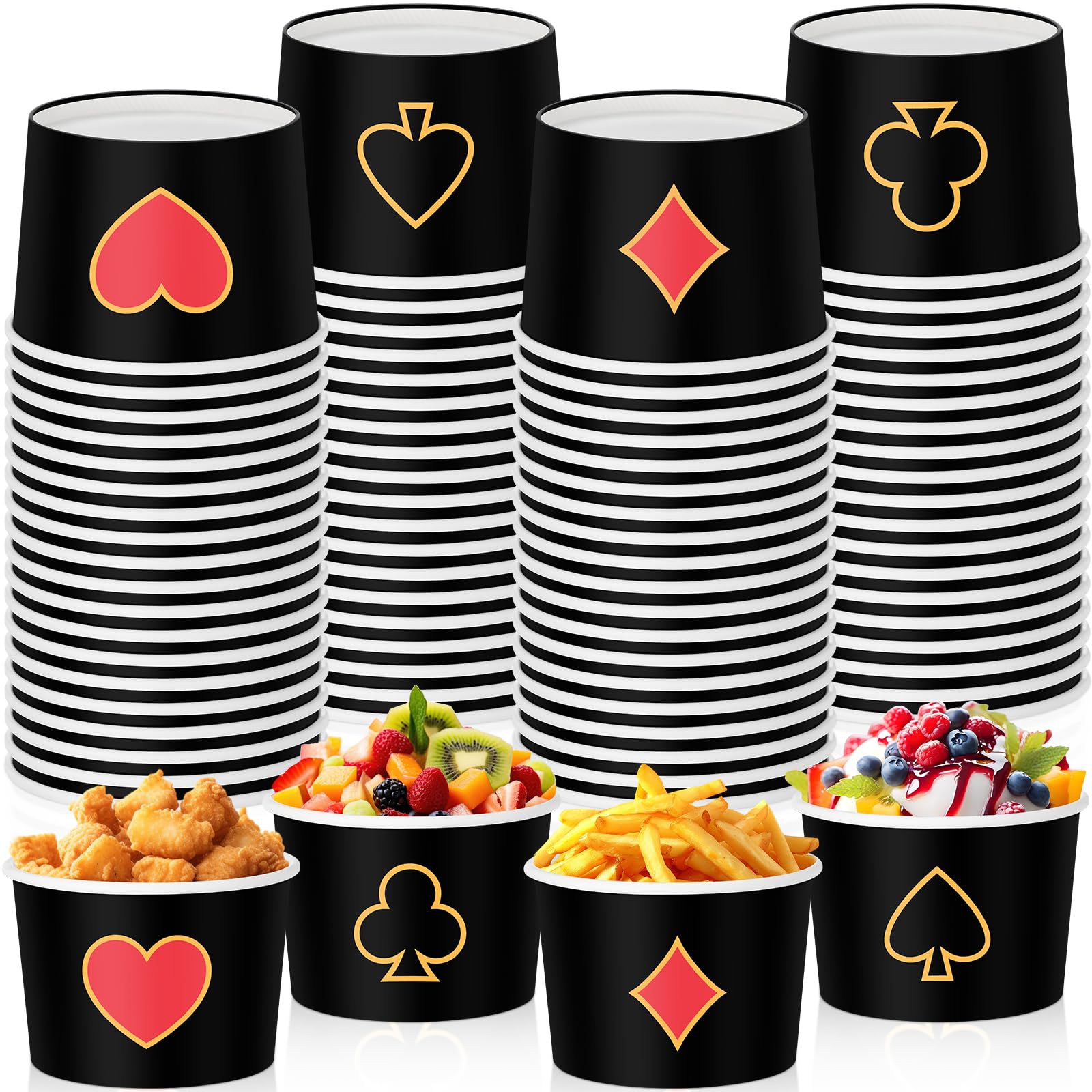 Pickmesh 80 Pcs Casino Ice Cream Cups 9 oz Poker Disposable Paper Bowls