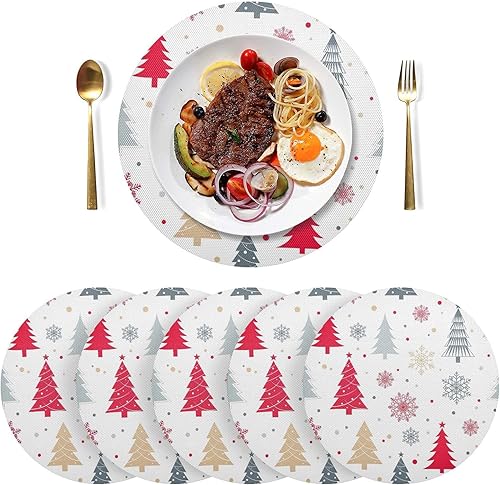 Miniatura 3 de Manteles individuales de mesa redonda de árboles de Navidad estilizados, resistentes al calor, antideslizantes, lavables, para cocina, talla 6