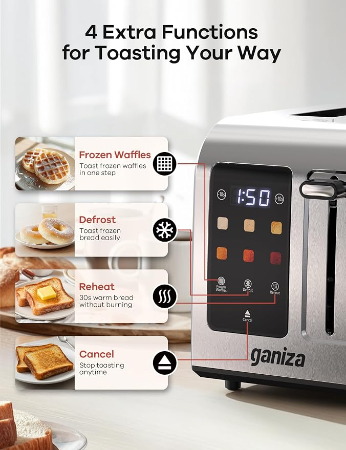 Ganiza tostadora digital 2 rebanadas acero inoxidable miniatura 6