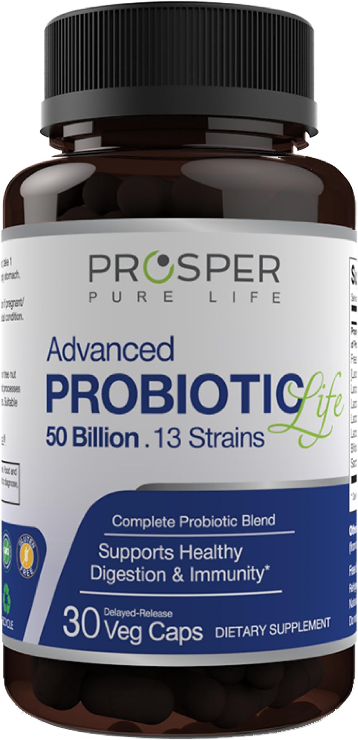 Probiotics Supplement - Probiotics for Men, Probiotics for Women 50 Billion CFU 13 Strains - Prosper Pure Life Advanced Probiotic - One A Day, Time Released - Dairy Free, Gluten Free