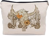 Vista 7 de Bolsa de maquillaje retro del oeste con diseño floral, calavera, cactus, paisaje, bolsa de cosméticos para maquillaje, bolsa pequeña con cremallera
