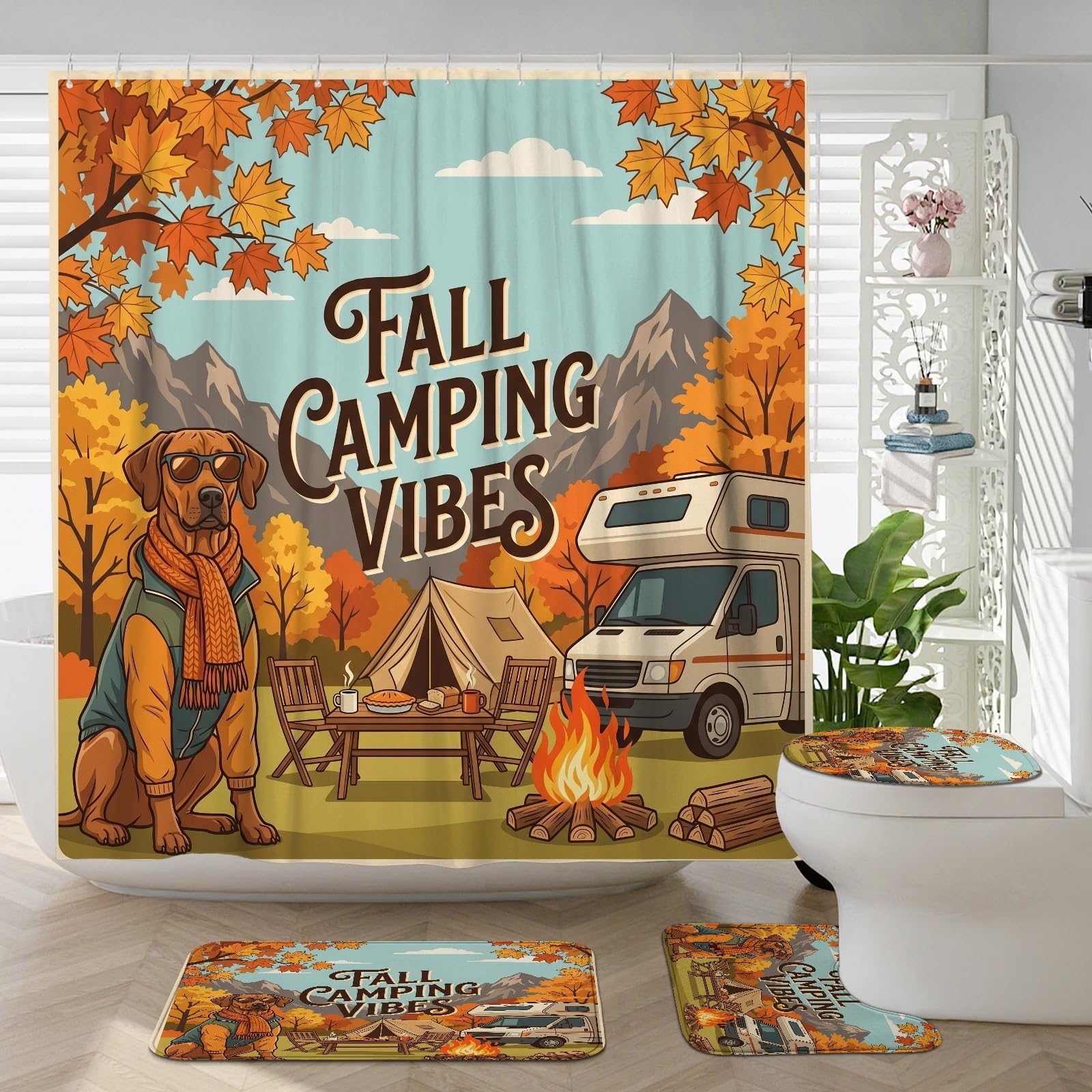 Décoration de salle de bain pour camping-car ensemble rideau et tapis