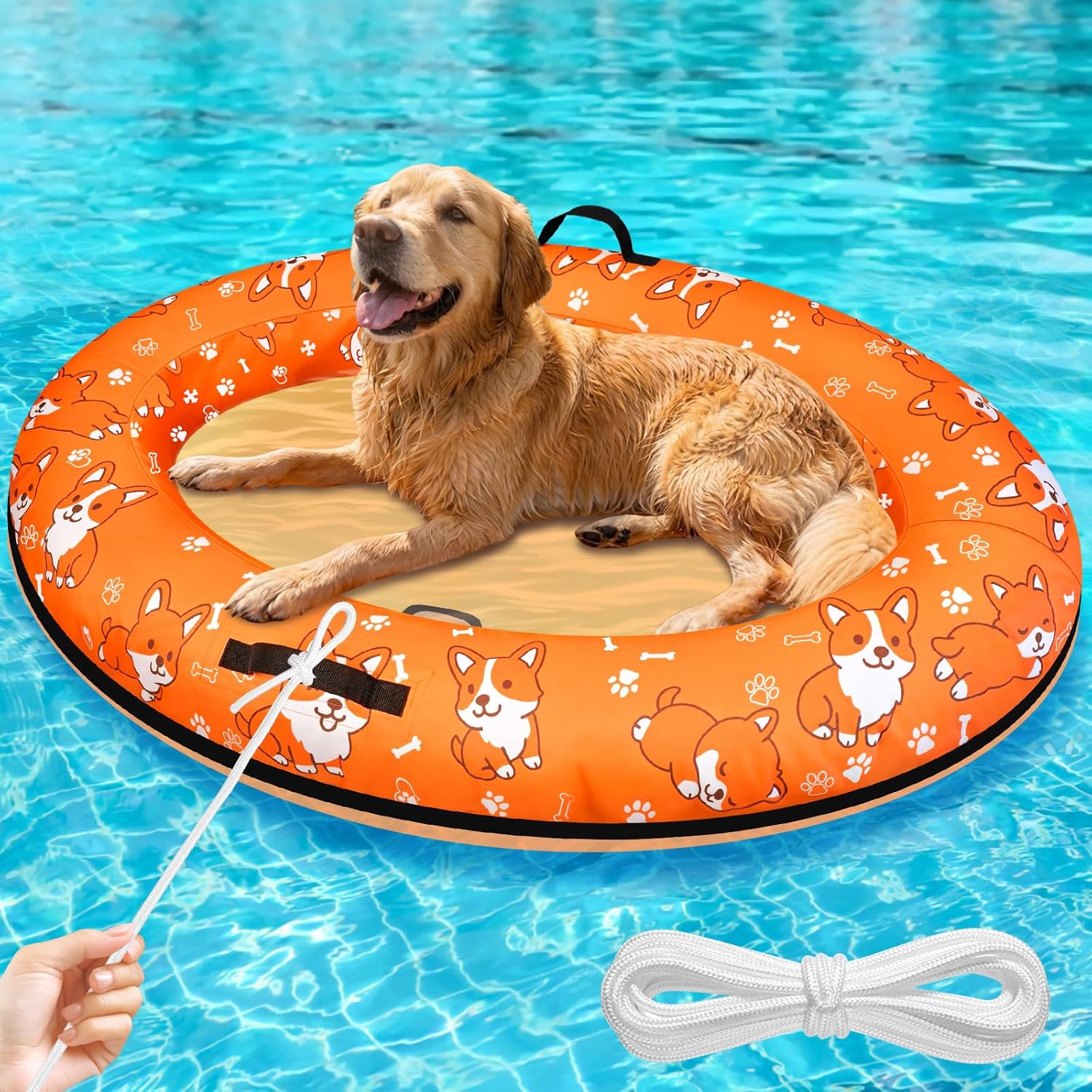 55"x35" Large Dog Pool Float, Inflatable Dog Floats for Lake, Dogs Pool Raft with Rope, Tear-Resistant Stable Support Puppy Floatie for Small Medium Large Doggies, up to 70 Lbs