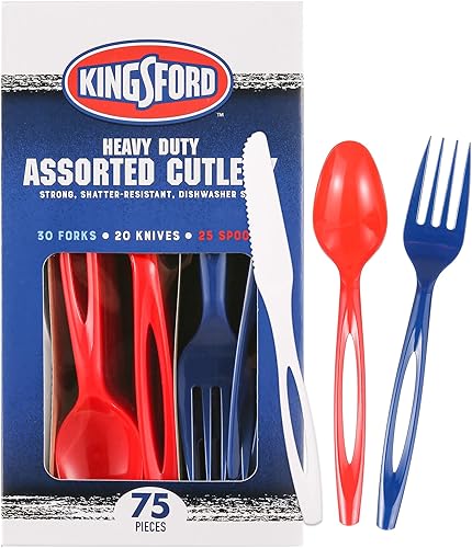 Kingsford Juego de cubiertos de plástico surtidos de tamaño completo de cubiertos de plástico desechables de alta resistencia incluye 30 tenedores,