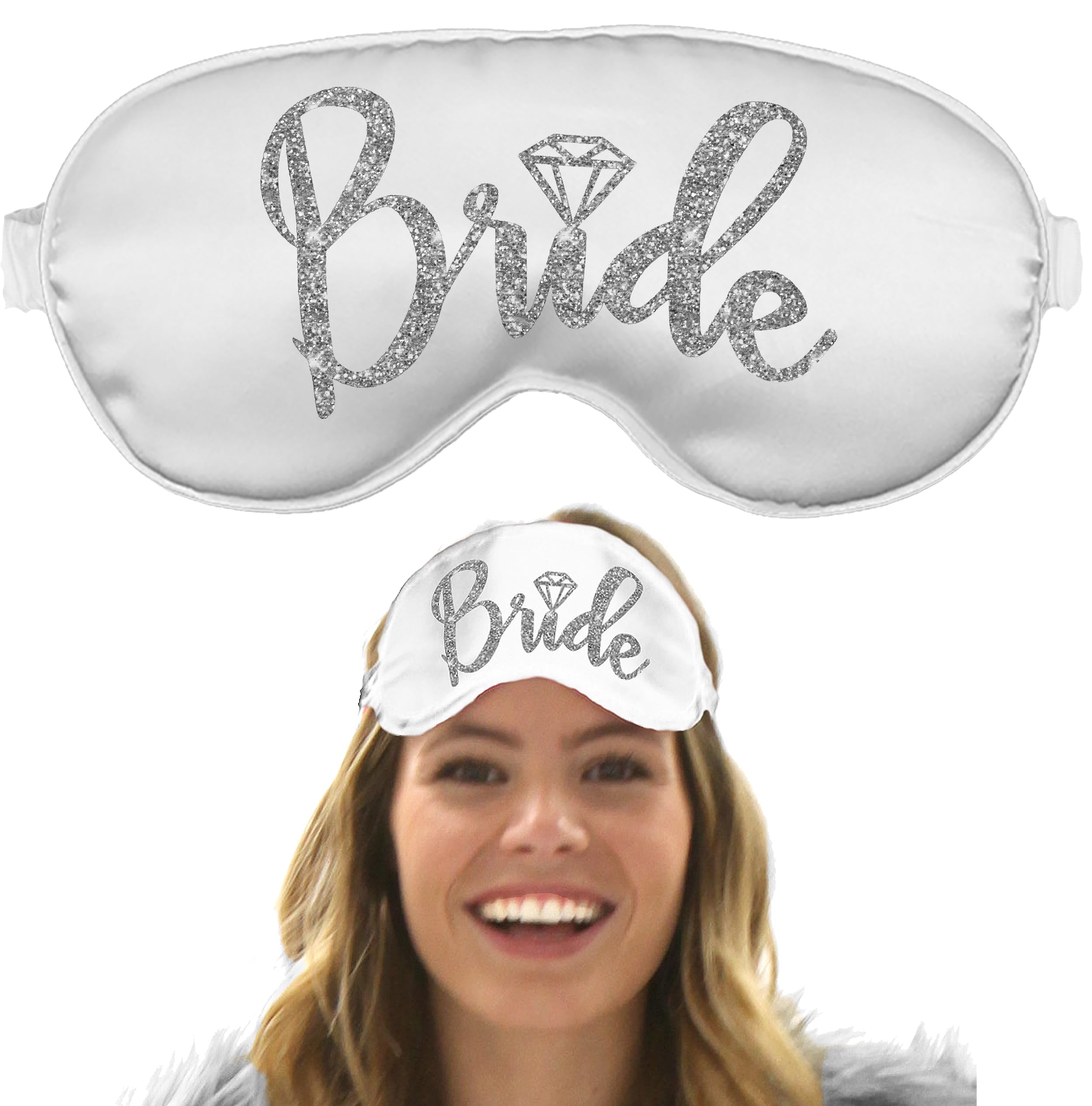 Bride Mask Bridal Gift - Silver Sparkle Diamond Satin Blackout Eye Mask - Gifts for The Bride -
