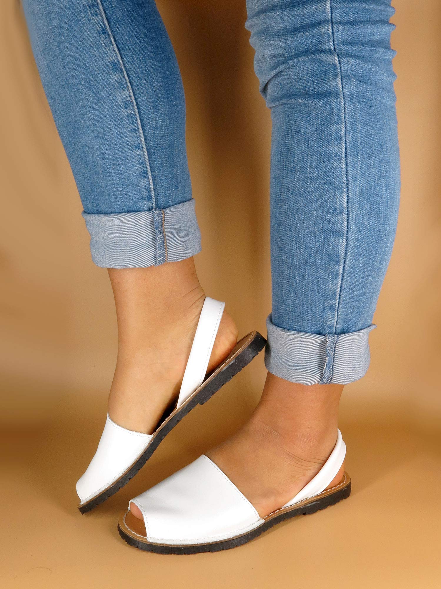 Avarca Made in Spain - Sandalias de piel planas y abiertas para mujer, originales, auténticas Avarcas Española Menorquina 201, fabricadas en España