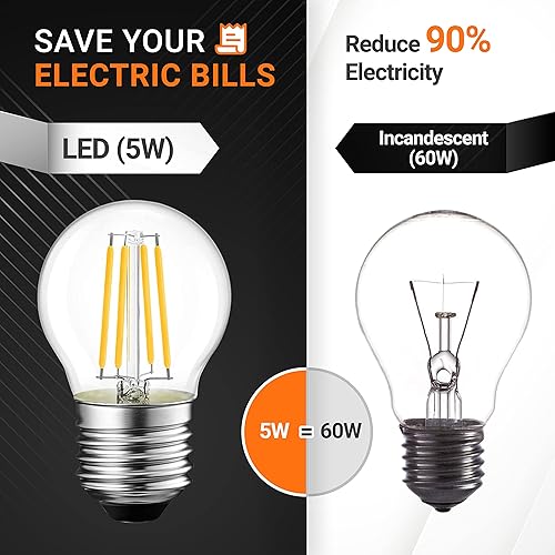 Miniatura 6 de BlueStars Bombilla LED G45 E26 Edison de 120 V 5 W (equivalente a 60 vatios), luz blanca cálida de 2700 K, 550 lm, no regulable, para lámparas