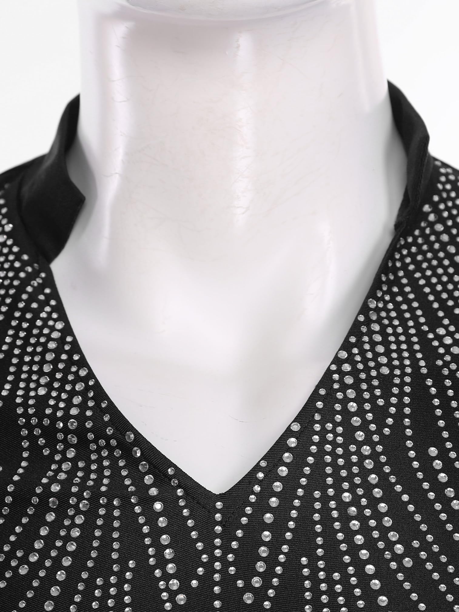 ranrann Homme Haut Danse Latine Manches Longues Strass Scintillants en Maille Top Danse Salsa Rumba Samba Chemise Jazz Moderne