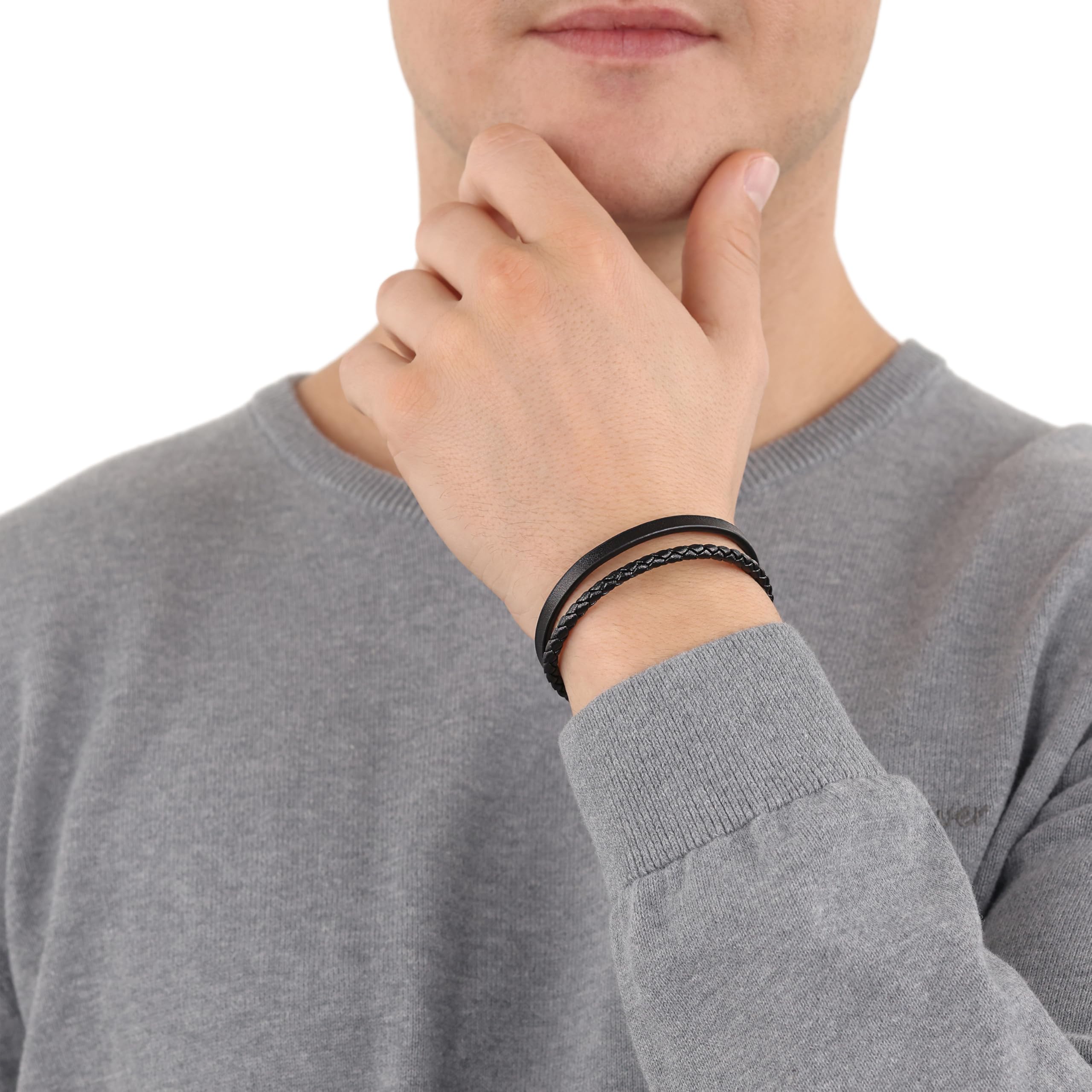 s.Oliver Armband Edelstahl Leder Herren Armschmuck, 20+1,5 cm, Schwarz, Kommt in Schmuck Geschenk Box, 2027411 – Ansicht 2