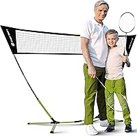 E-JET Portable Badminton Net - Instant 30-Second Tool-Free Setup, Stable Fiberglass 5.1x7.8Ft Freestanding for Backyard Beach Park Family Games, Green