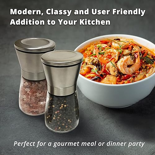 Miniatura 5 de Generic Juego de molinillo de sal y pimienta de acero inoxidable de alta calidad, 4 tarros de especias de vidrio y etiqueta adhesiva en blanco