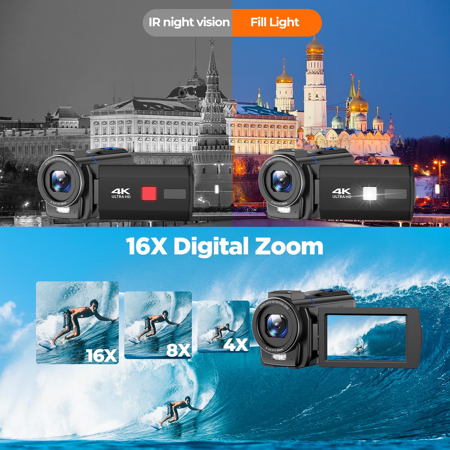 Camcorder Video Camera 4K, 48MP Cam Corder with IR Night Vision
