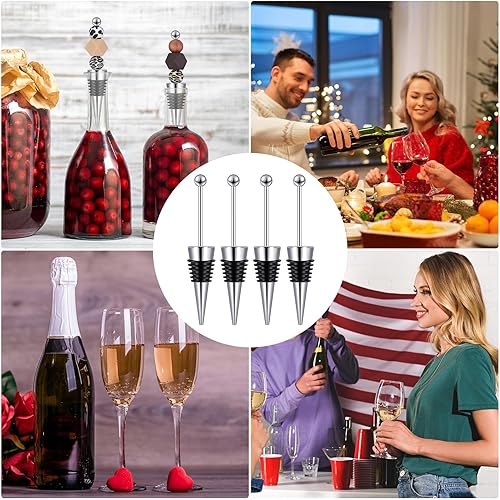 Miniatura 5 de Kosiz 30 tapones de vino con cuentas para botellas, tapones decorativos con cuentas para botellas de vino, tapón de aleación reutilizable para